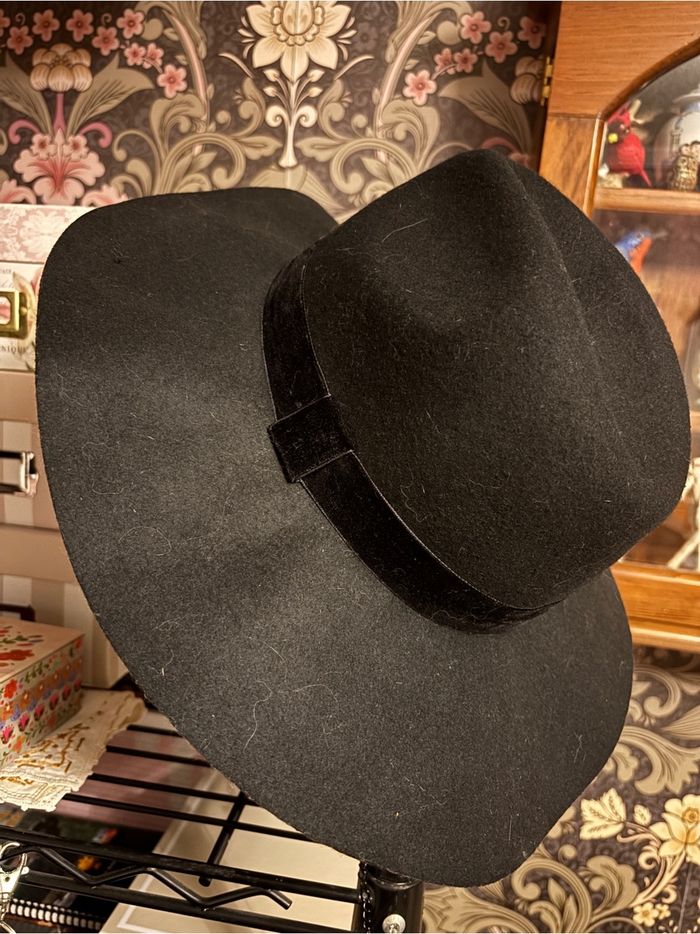 LOFT Black Felt Wide-Brim Hat with Velvet Band